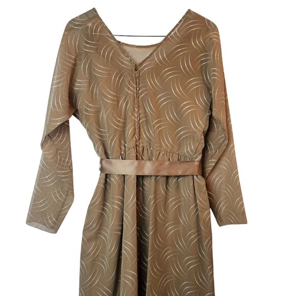 Vintage 1960's Kay Kipps New York Sheer Flowy Tan Polka Dot Evening Maxi Dress - Picture 7 of 10